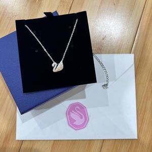 Swarovski Iconic Swan Crystal Pendant Rhodium Plated Chain Necklace Minimalist